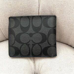🖤 Men's COACH Signature monogram logo Leather bifold Wallet Charcoal Black